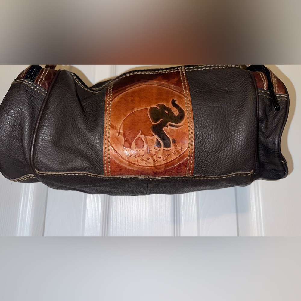 East/West Leather Barrel Bag w/ Elephant Motif - Picture 5 of 9